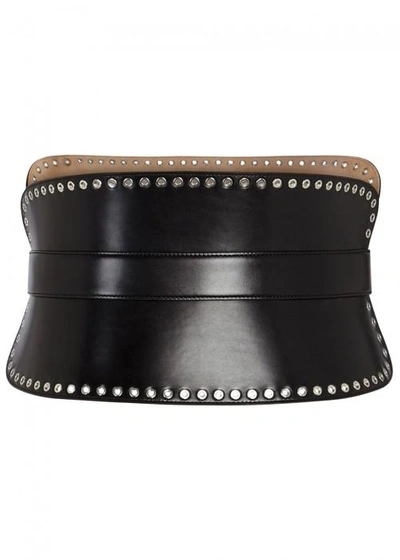 Shop Alexander Mcqueen Black Embellished Leather Waist Belt