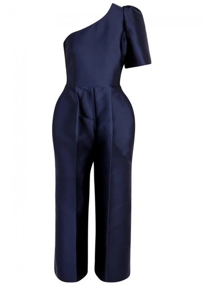 Shop Stella Mccartney Kallie Navy Cropped Satin Jumpsuit In Indigo