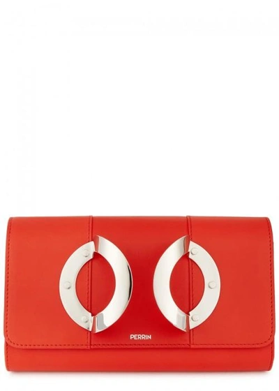 Shop Perrin Paris Le Croisière Red Leather Clutch In Bright Red
