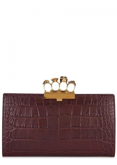 Shop Alexander Mcqueen Swarvoski Crystal-embellished Leather Clutch In Burgundy