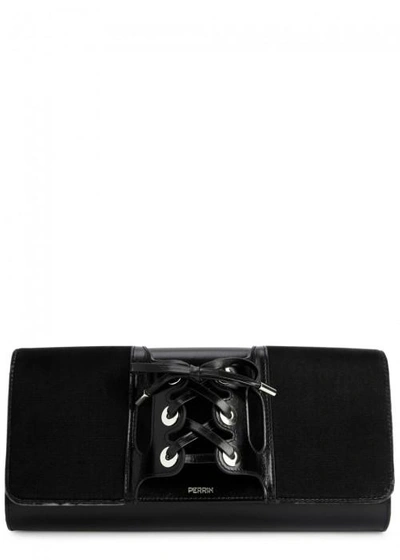 Shop Perrin Paris Le Corset Leather And Velvet Clutch In Black