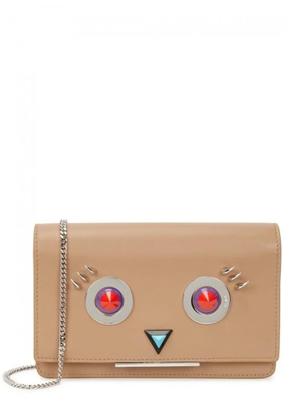 Shop Fendi Round Eyes Mini Leather Cross-body Bag In Natural