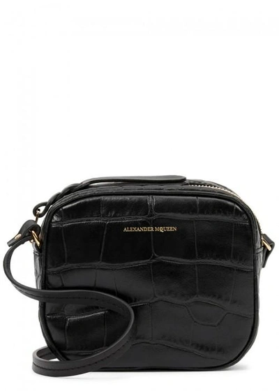 Shop Alexander Mcqueen Mini Black Crocodile-effect Cross-body Bag