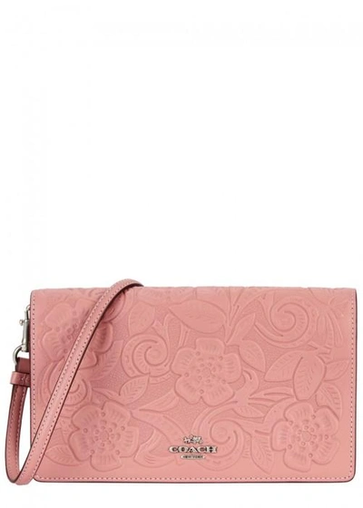 Shop Coach Floral-embossed Leather Cross-body Bag In Light Pink
