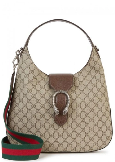 Shop Gucci Dionysus Medium Monogrammed Hobo Bag In Beige
