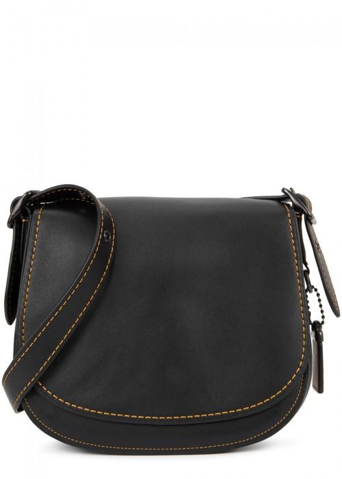 black coach saddle bag with horse and carriage
