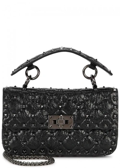 Shop Valentino Rockstud Spike Small Leather Shoulder Bag In Black