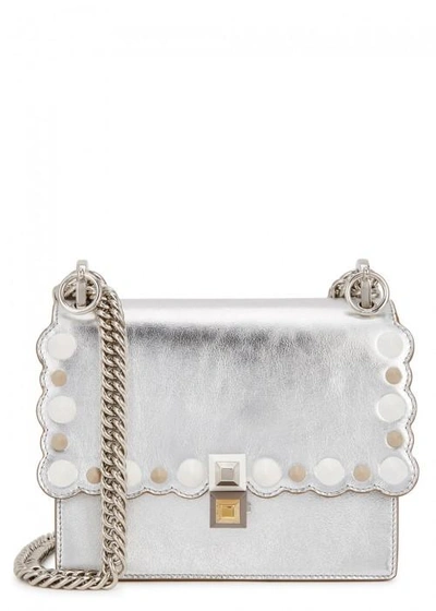 Shop Fendi Kan I Small Silver Leather Shoulder Bag