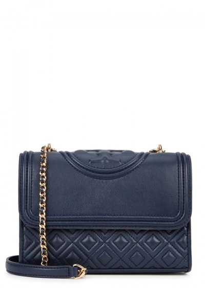 Shop Tory Burch Fleming Small Leather Shoulder Bag In Navy