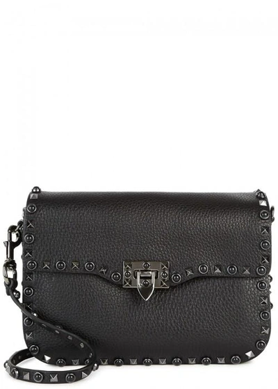 Shop Valentino Rockstud Rolling Black Leather Shoulder Bag