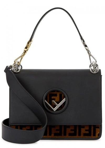 Shop Fendi Kan I F Black Leather Shoulder Bag