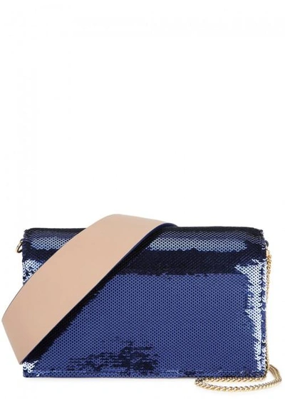 Shop Diane Von Furstenberg Soiree Blue Sequinned Shoulder Bag In Navy