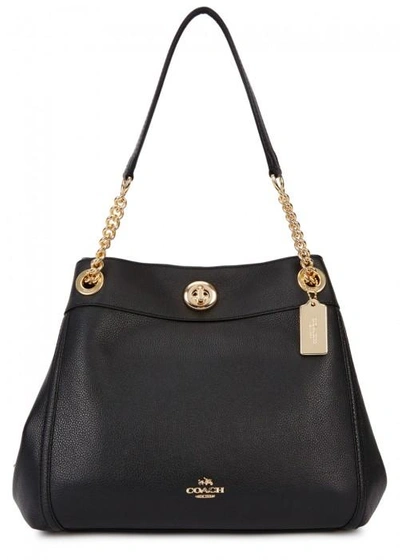 Shop Coach Turnlock Edie Black Leather Shoulder Bag