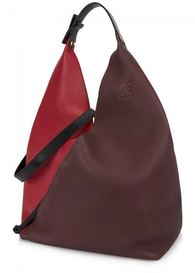 Shop Loewe Sling Two-tone Leather Hobo Bag In Red