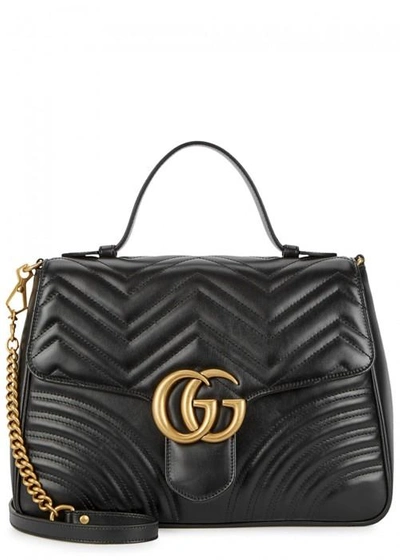 Shop Gucci Gg Marmont Medium Leather Tote In Black