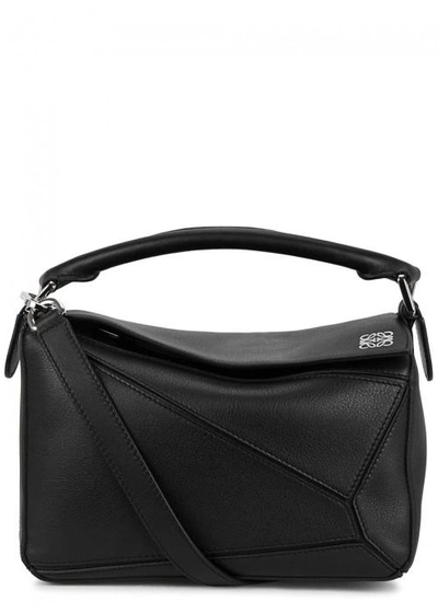 Shop Loewe Puzzle Small Black Leather Tote