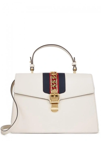 Shop Gucci Sylvie Medium Off White Leather Tote