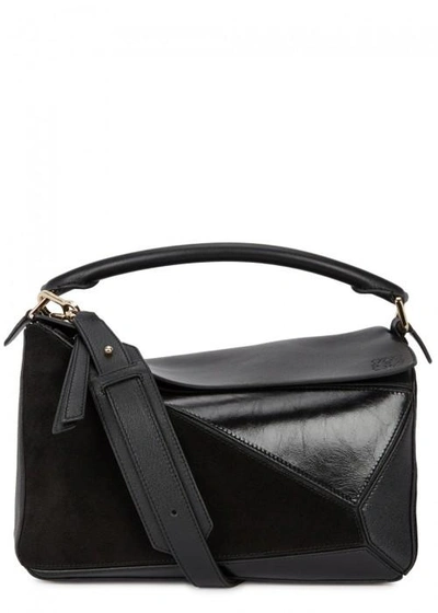 Shop Loewe Puzzle Black Leather Tote