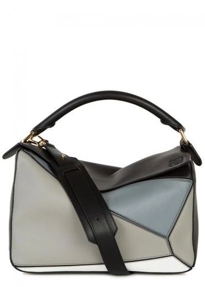 Shop Loewe Puzzle Black And Grey Leather Tote