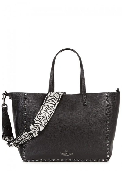 Shop Valentino Rockstud Rolling Black Leather Tote