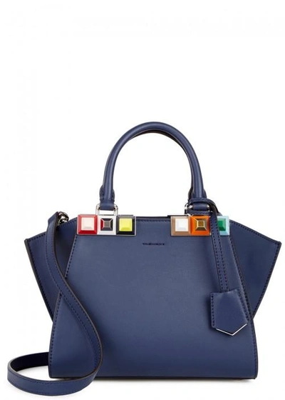 Shop Fendi Mini 3jours Navy Leather Tote