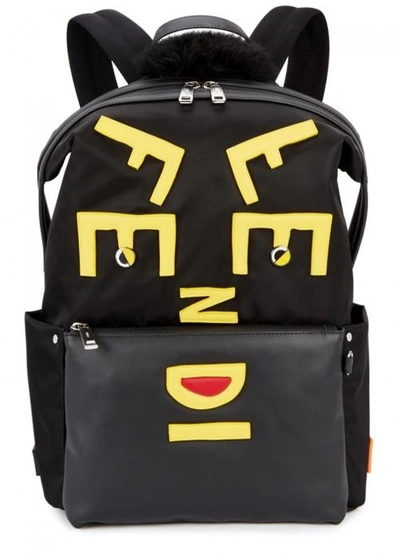 Shop Fendi Leather-appliquéd Nylon Backpack In Black
