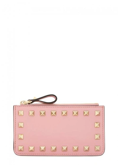 Shop Valentino Rockstud Pink Leather Key Holder