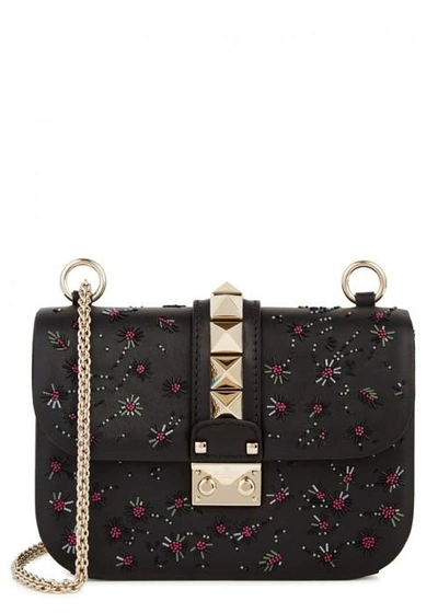Shop Valentino Lock Daisy Black Leather Shoulder Bag