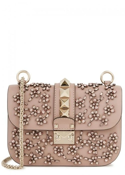 Shop Valentino Lock Daisy Small Rose Leather Shoulder Bag