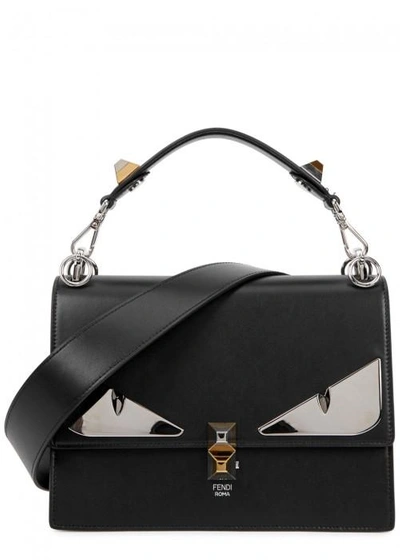 Shop Fendi Kan I Eyes Black Leather Shoulder Bag