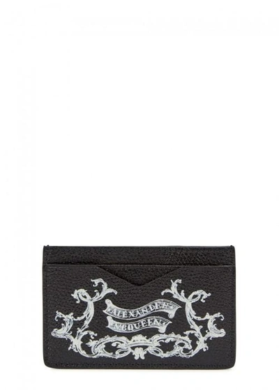 Shop Alexander Mcqueen Coat Of Arms Printed Leather Card Holder In Black