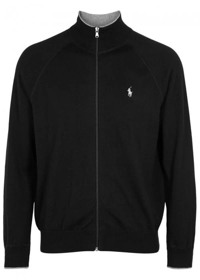 Shop Polo Ralph Lauren Black Zipped Cotton Cardigan