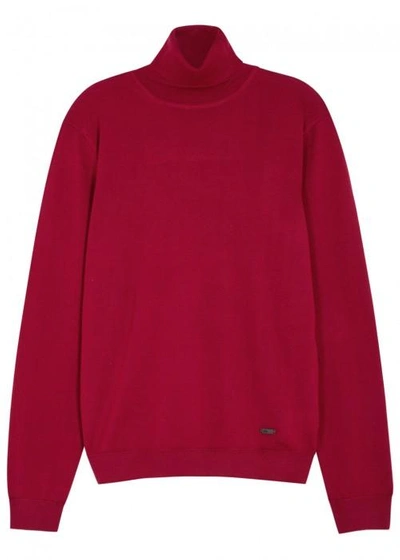 Shop Armani Collezioni Claret Roll-neck Wool Jumper In Red