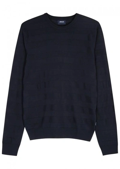 Shop Armani Jeans Navy Striped Fine-knit Wool Blend Jumper