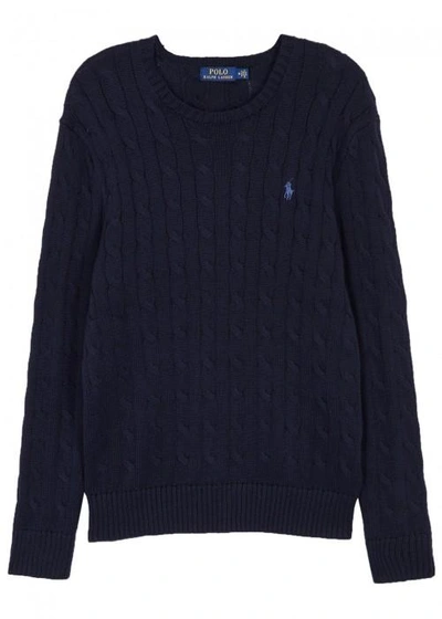 Shop Polo Ralph Lauren Navy Cable-knit Cotton Jumper