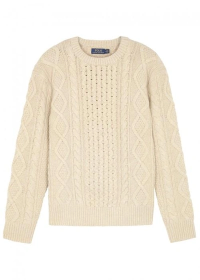 Shop Polo Ralph Lauren Cream Cable-knit Wool Blend Jumper