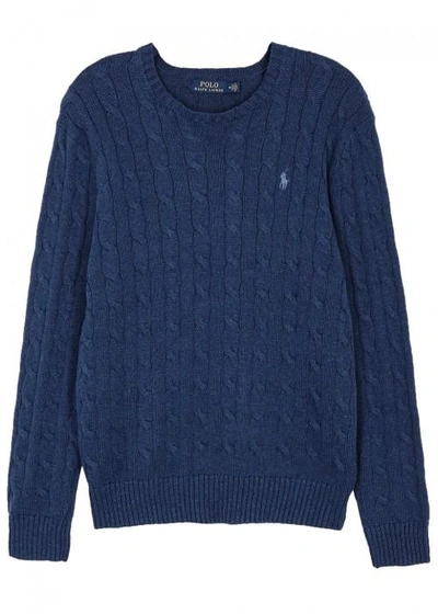 Shop Polo Ralph Lauren Blue Cable-knit Cotton Jumper In Light Blue