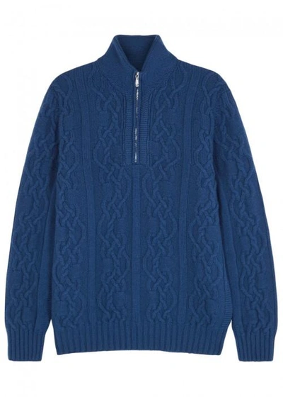 Shop Drumohr Blue Cable-knit Wool Jumper