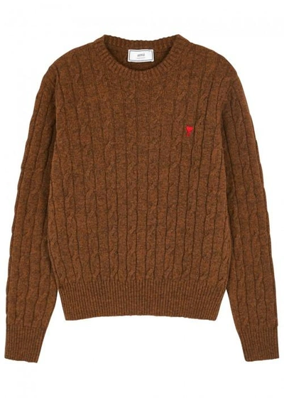 Shop Ami Alexandre Mattiussi Brown Cable-knit Wool Jumper