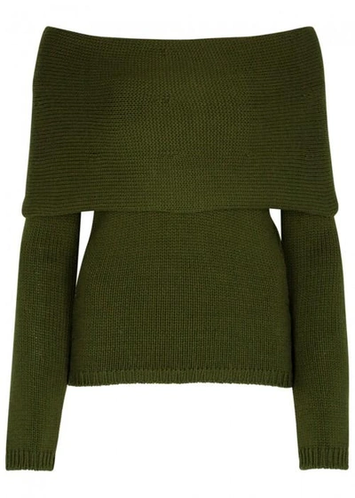 Shop Rosetta Getty Army Green Off-the-shoulder Jumper In Olive