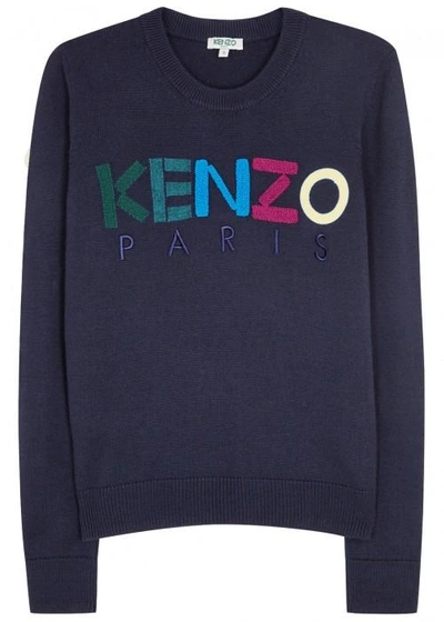 Shop Kenzo Navy Logo Wool Jumper