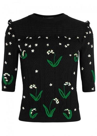 Shop Valentino Black Embroidered Wool Jumper