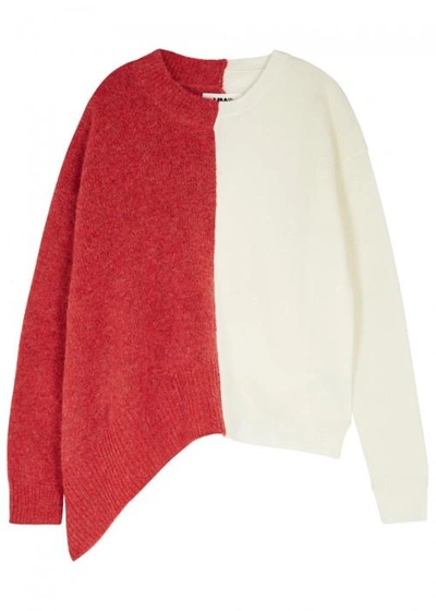 Shop Mm6 Maison Margiela Mm6 By Maison Margiela Colour-block Wool Blend Jumper In Red And White