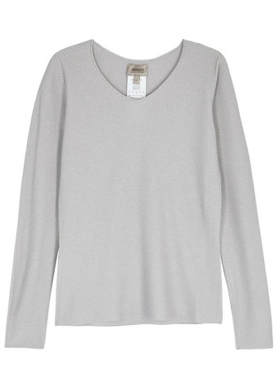 Shop Armani Collezioni Grey Waffle-knit Jumper