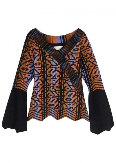 Shop Peter Pilotto Geometric Wool Blend Jumper In Navy