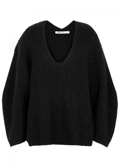 Shop Alexander Wang T T By Alexander Wang Black Chunky-knit Cotton Blend Jumper