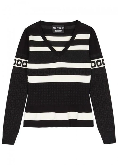 Shop Boutique Moschino Monochrome Metallic-knit Jumper In Black And White