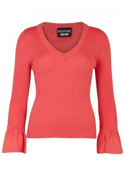 Shop Boutique Moschino Coral Ribbed Wool Jumper In Pink