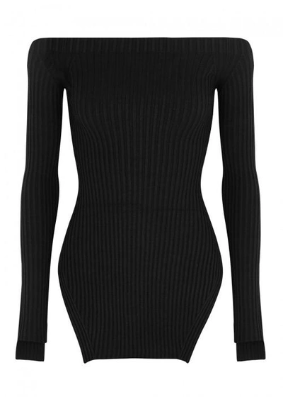 Shop Helmut Lang Black Off-the-shoulder Stretch Silk Jumper