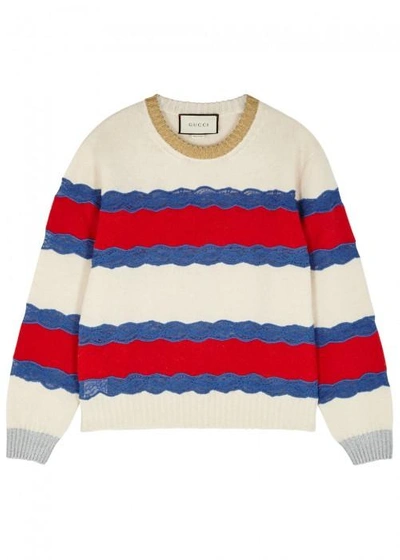 Shop Gucci Lace-panelled Wool Jumper In Multicoloured